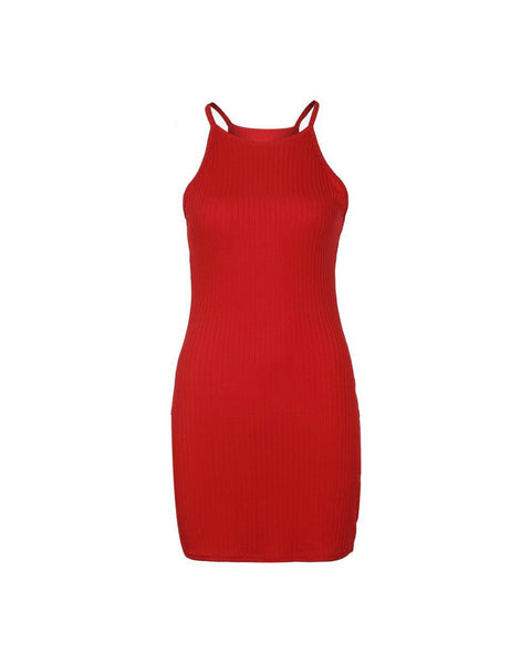 Ribbed Bodycon Dress - Red
