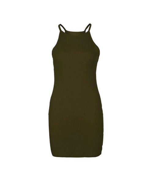 Ribbed Bodycon Dress- Olive